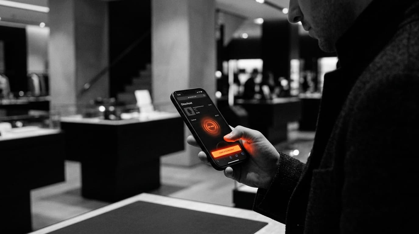 Customer completing instant sub-second checkout on mobile